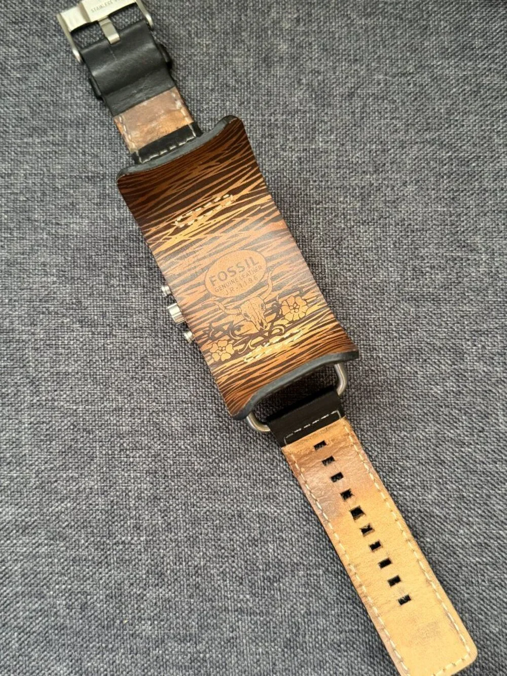 Fossil JR-1196 Black Leather Cuff Watch